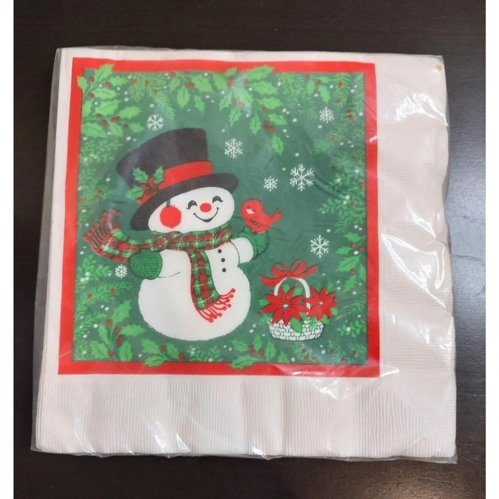 NOS Vintage Hallmark Christmas Snowman Napkins Holiday Table W12
